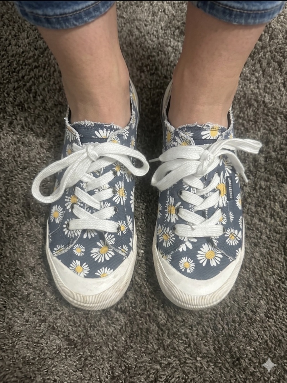 H&M Navy Daisy Print Canvas Sneakers with White Laces